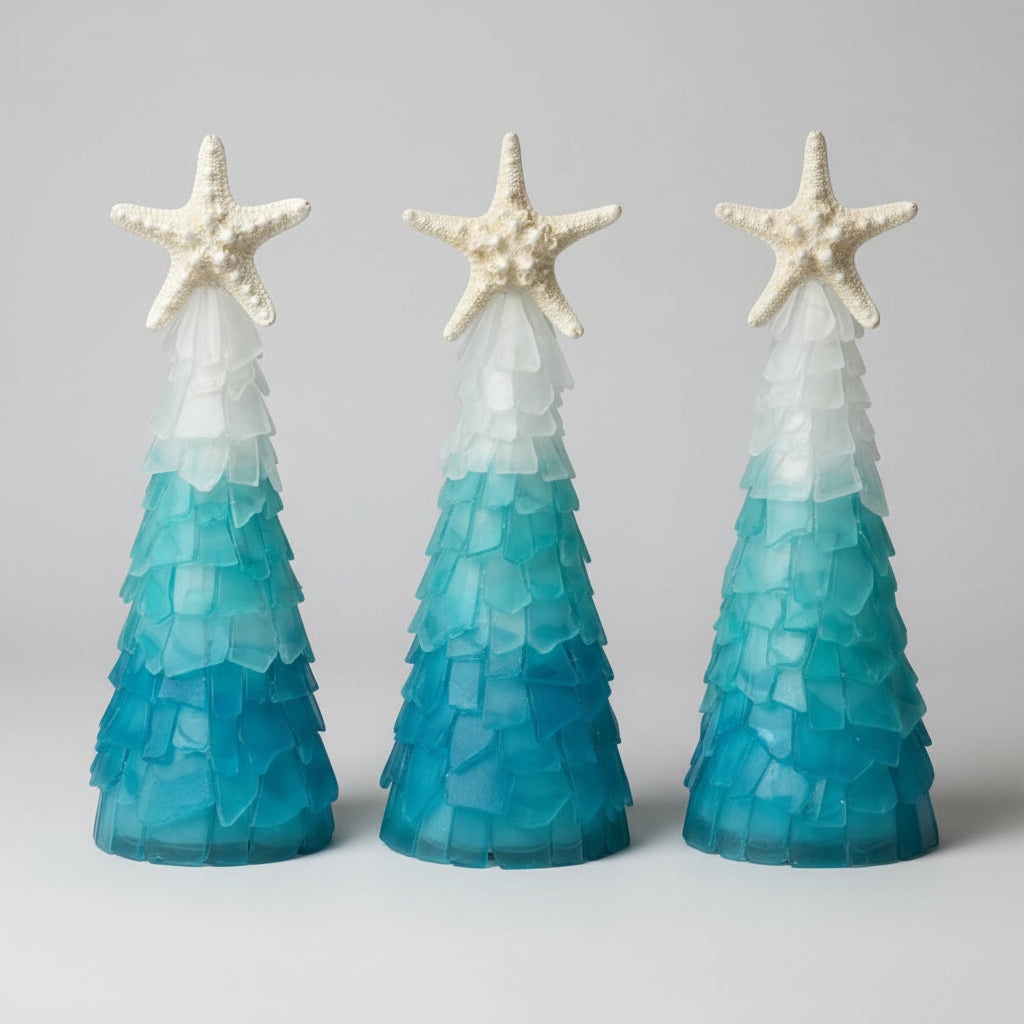 10in Seaglass Christmas Tree - Ombre - Starfish with lights 