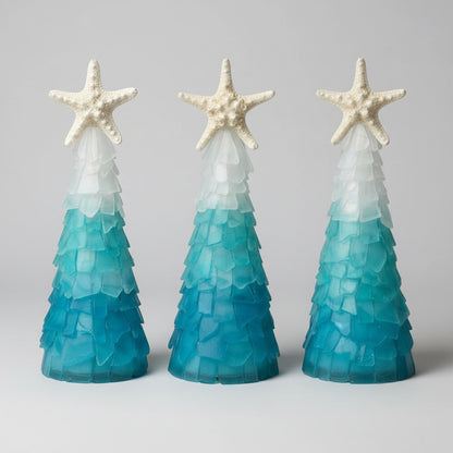 10in Seaglass Christmas Tree - Ombre - Starfish with lights 