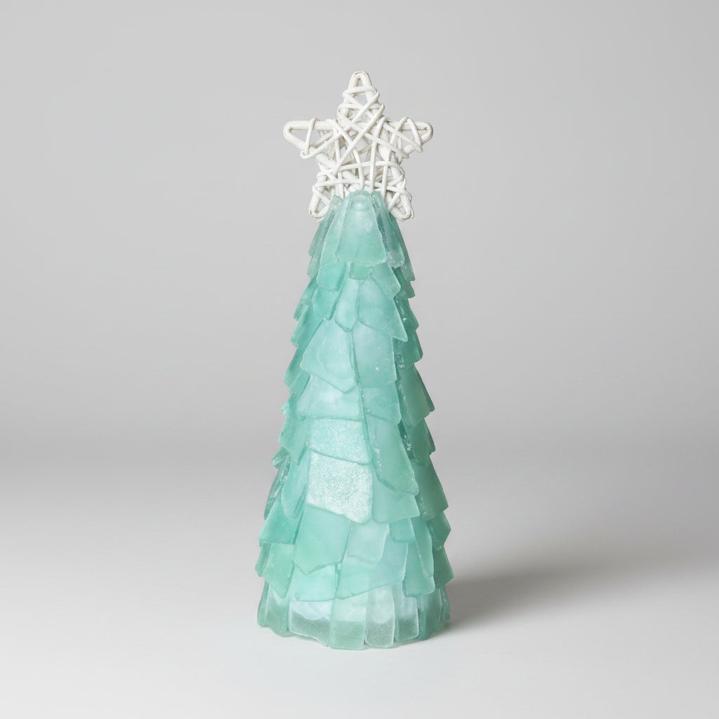 10 in Seaglass Christmas Tree Wicker Star with lights  