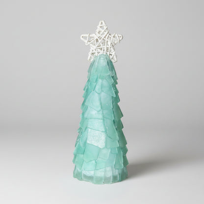 10 in Seaglass Christmas Tree Wicker Star with lights  