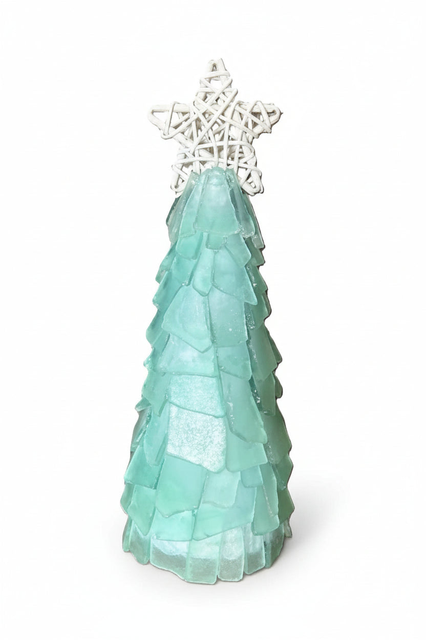 6 in Seaglass Christmas Tree Wicker Star with lights   