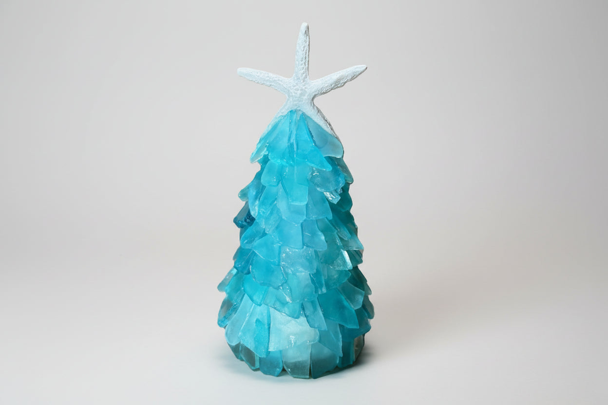  Mini Seaglass Christmas Tree No Lights Resin Starfish, 6 in