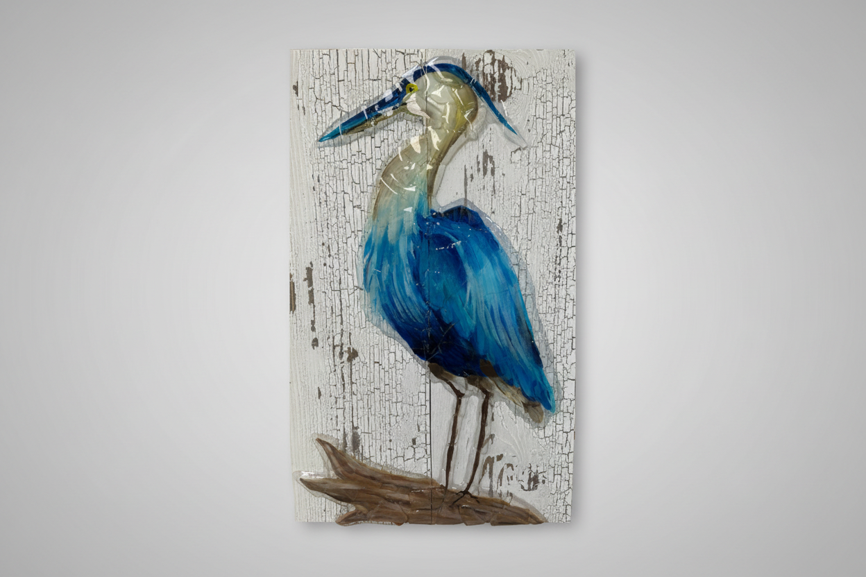 Seaglass Blue Heron Painting   