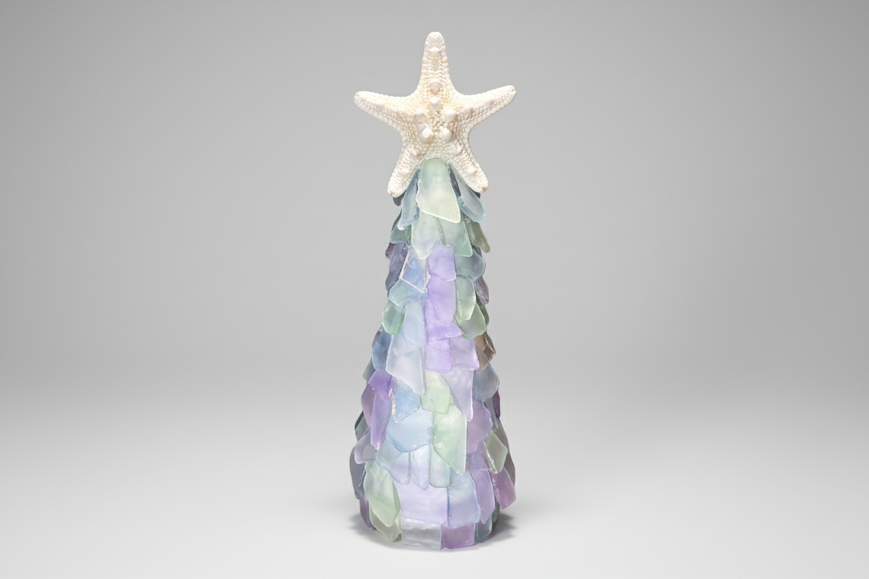 12 Inch Seaglass Christmas Tree Real Starfish with lights 