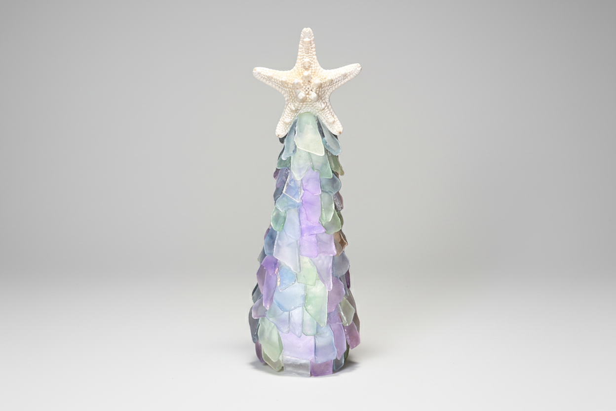 10 in Seaglass Christmas Tree Real Starfish with lights 