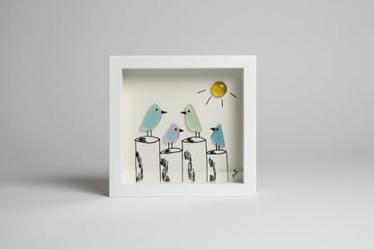 Seaglass Shadow Boxes - Birds on Pilings - 5x5   