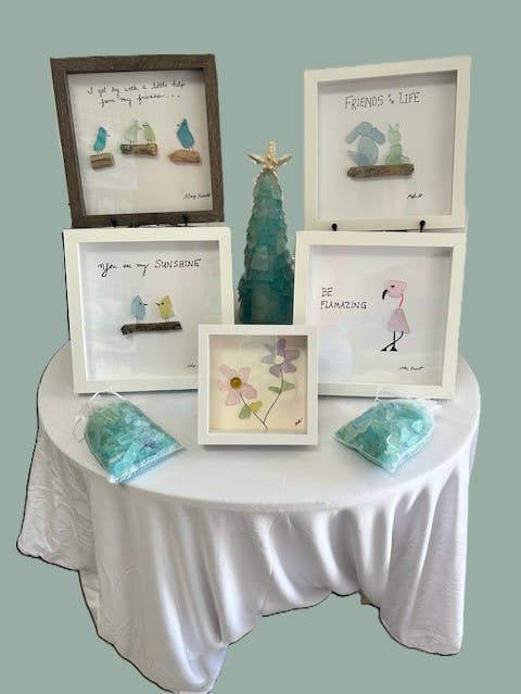 Seaglass Seas and Greeetings Wood Shadow Box   