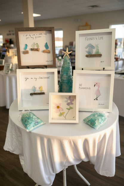 Seaglass Shadow Boxes - Two Love Birds - 5x5 
