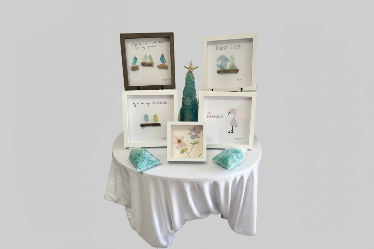 Seaglass Friends For LIfe Wood Shadow Box  