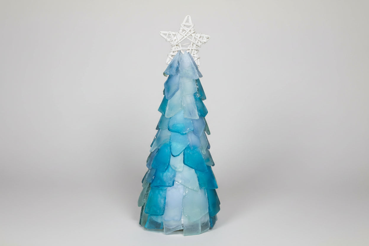 12 in Seaglass Christmas Tree Wicker Star with lights   