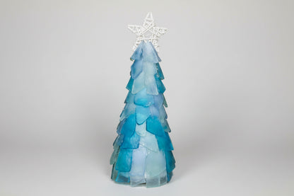 12 in Seaglass Christmas Tree Wicker Star with lights   