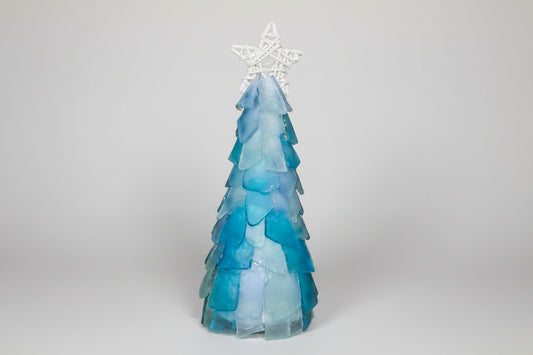 12 in Seaglass Christmas Tree Wicker Star with lights   
