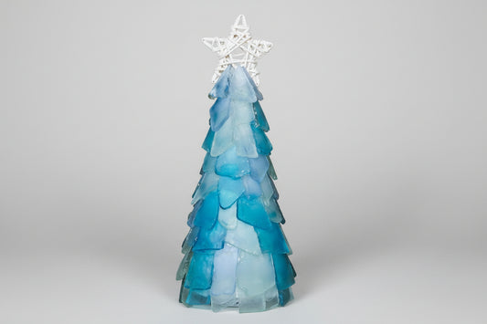 10 in Seaglass Christmas Tree Wicker Star with lights  