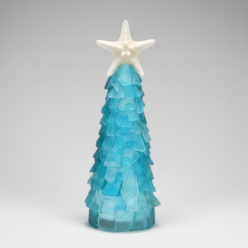 10 in Seaglass Christmas Tree Real Starfish with lights 