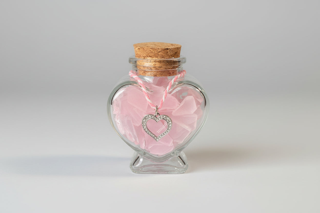 Seaglass Heart Charm Bottles - Rhinestone Heart Charms