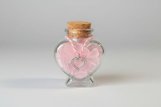 Seaglass Heart Charm Bottles - Rhinestone Heart Charms