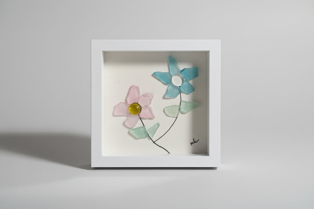 Seaglass Shadow Boxes - Multi Flowers - 5x5