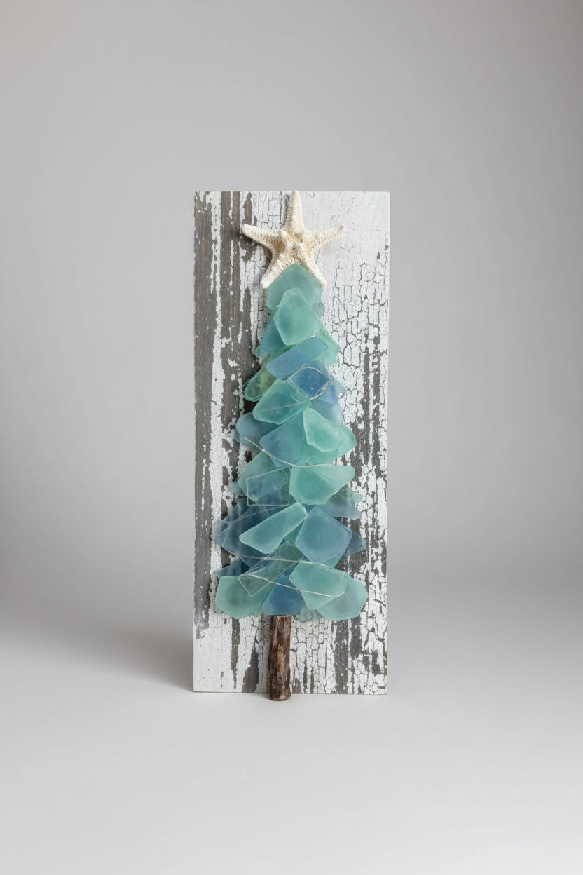 Shabby Plank Seaglass Christmas Trees - 12in