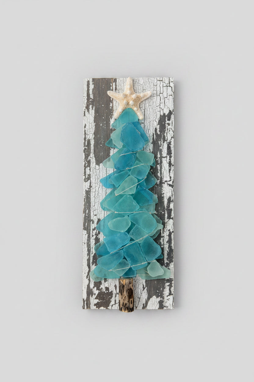 Shabby Plank Seaglass Christmas Trees - 12in