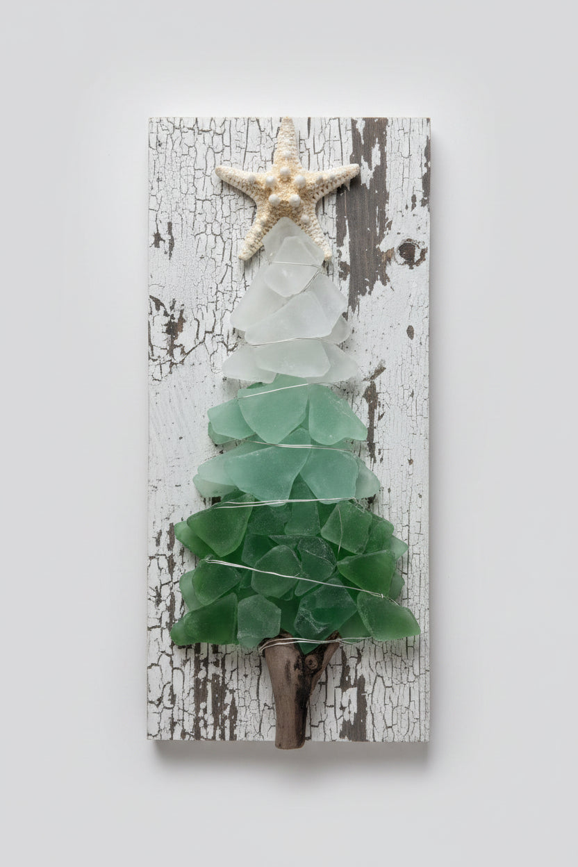 Shabby Plank Seaglass Christmas Trees - 12in