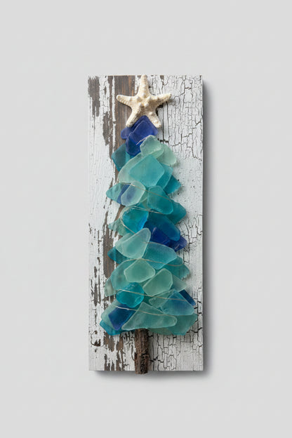 Shabby Plank Seaglass Christmas Trees - 12in