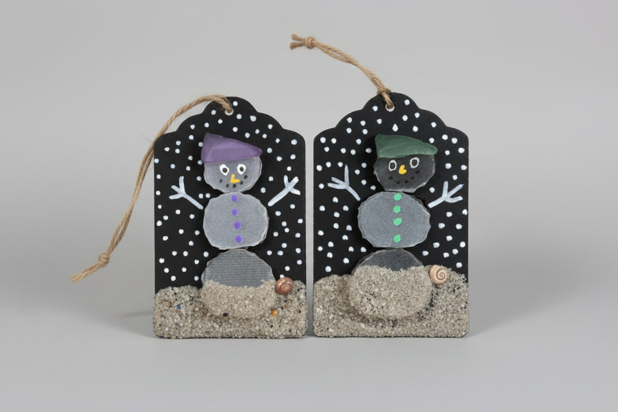 Seaglass Snowman Christmas Ornament/Gift Tag