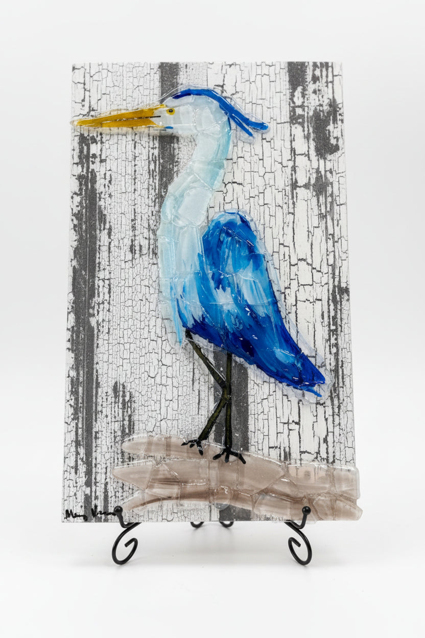 Seaglass Blue Heron Painting