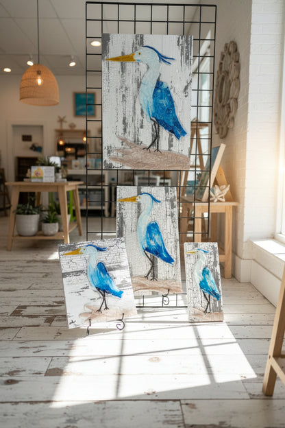 Seaglass Blue Heron Painting