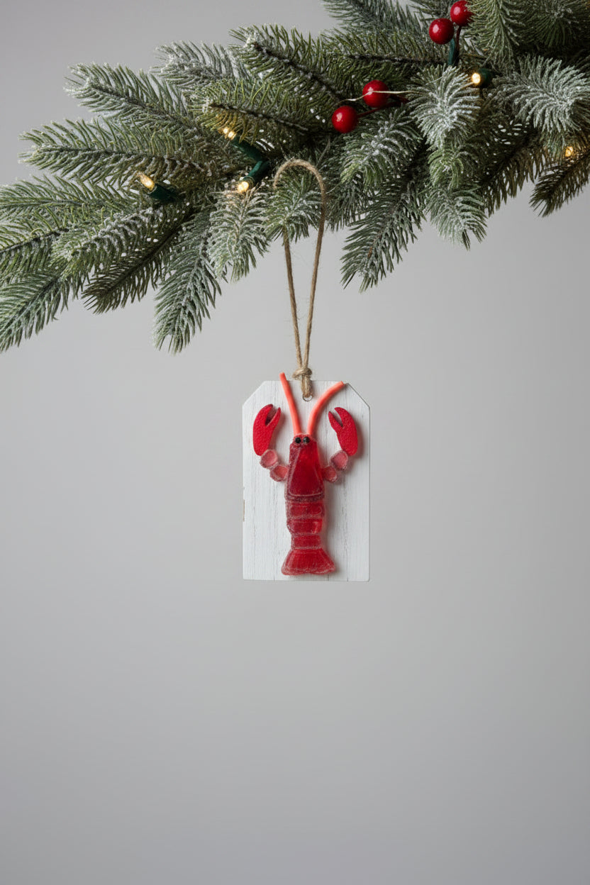 Seaglass 3D Christmas Lobster Plank Ornament