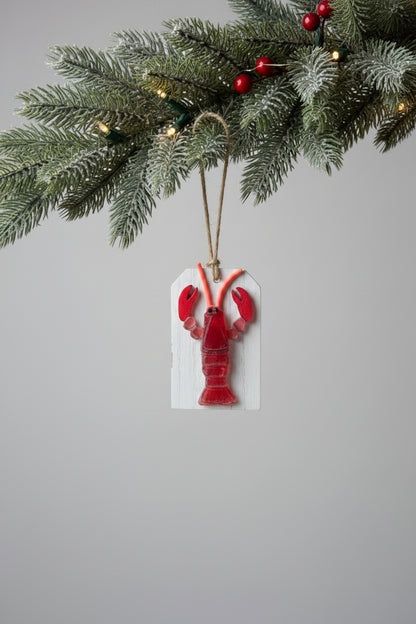 Seaglass 3D Christmas Lobster Plank Ornament