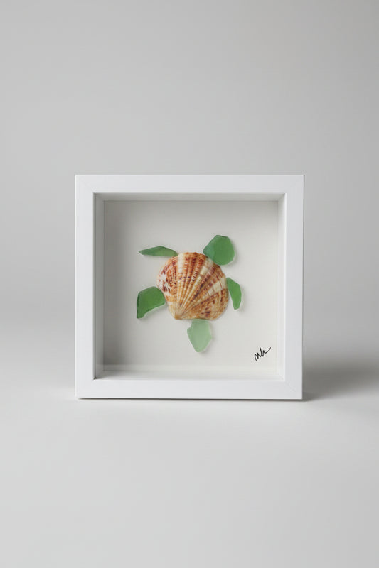 Seaglass Sea Turtle Shadow Box | Handmade Coastal Art | 5x5