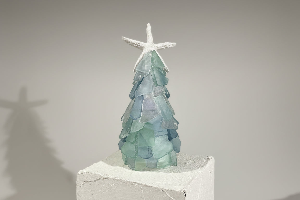  Mini Seaglass Christmas Tree No Lights Resin Starfish, 6 in
