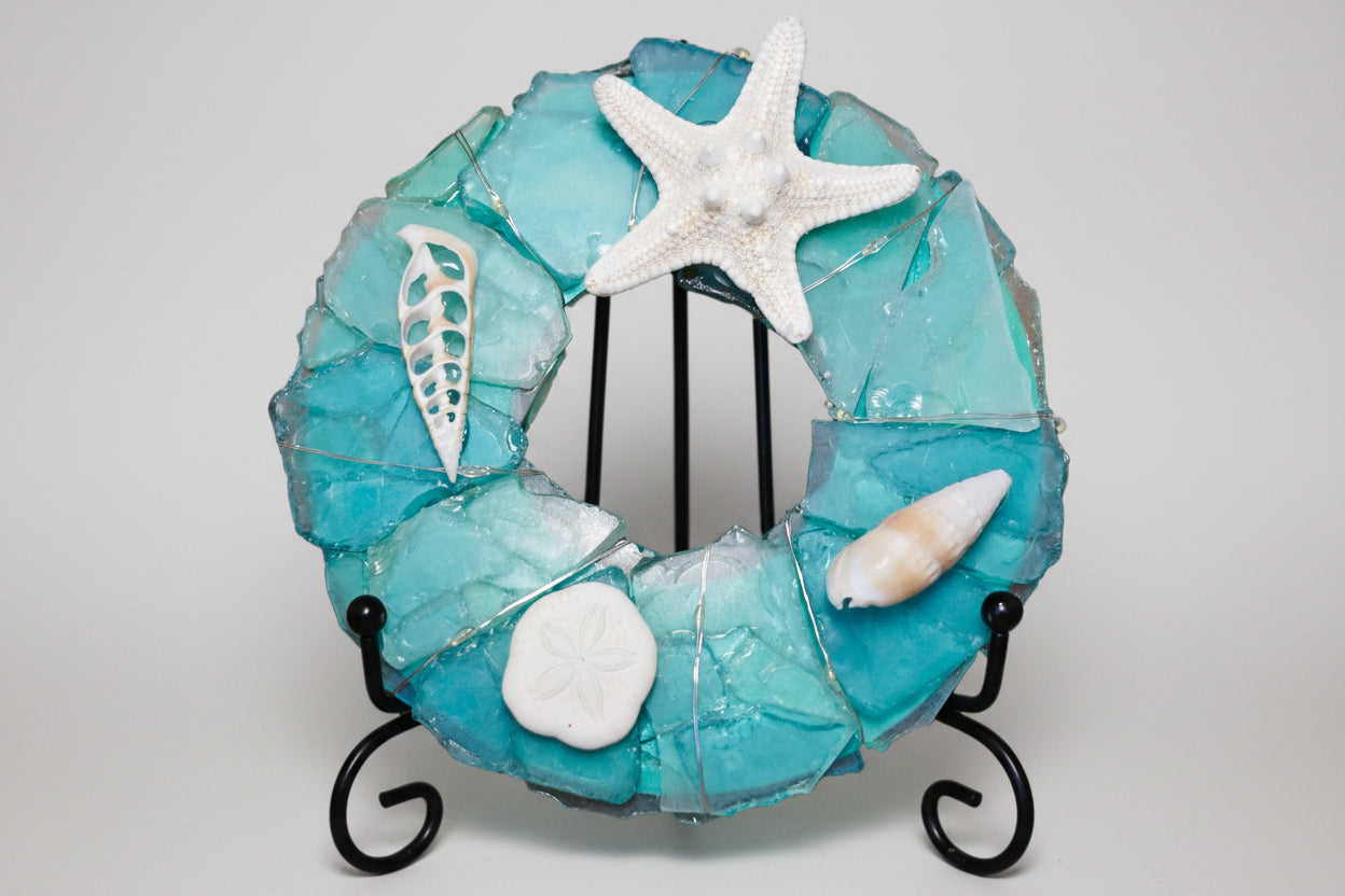 Seaglass light up Christmas wreath 