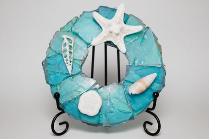 Seaglass light up Christmas wreath 