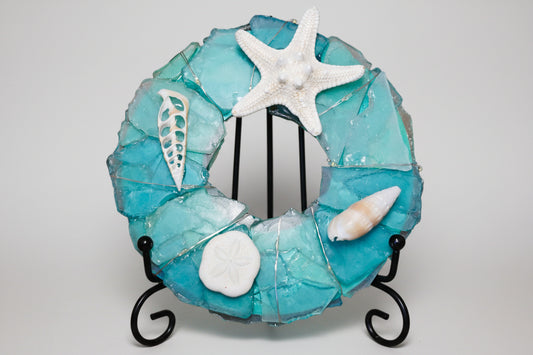 Seaglass light up Christmas wreath 