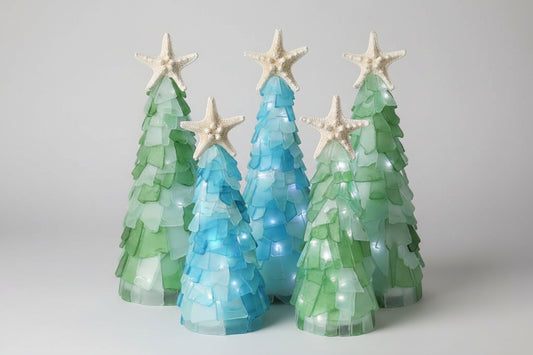 10 in Seaglass Christmas Tree Real Starfish with lights 