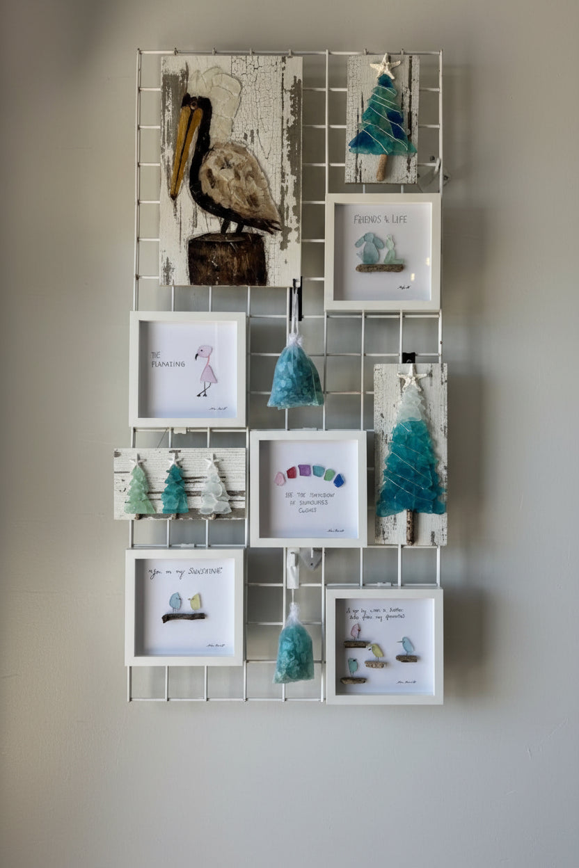 Seaglass Seas and Greeetings Wood Shadow Box   