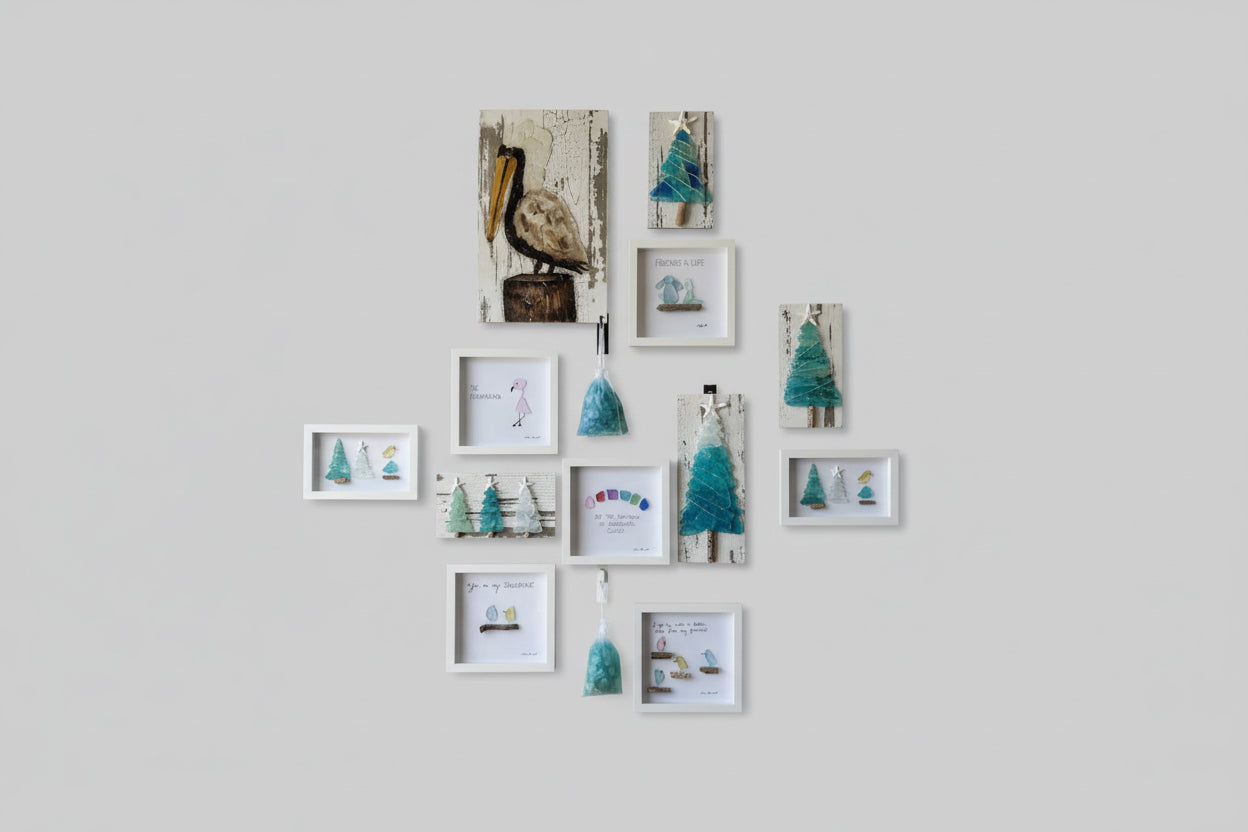 Seaglass Friends For LIfe Wood Shadow Box  