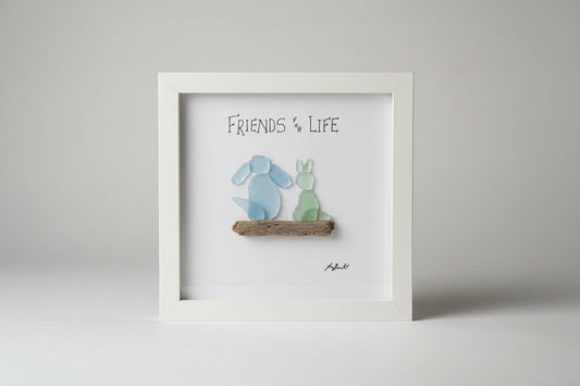Seaglass Friends For LIfe Wood Shadow Box  