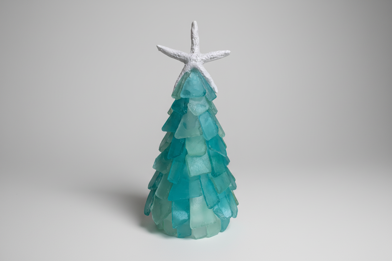  Mini Seaglass Christmas Tree No Lights Resin Starfish, 6 in