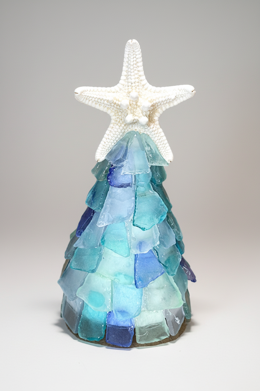 6 Inch Seaglass Christmas Tree Real Starfish with lights 