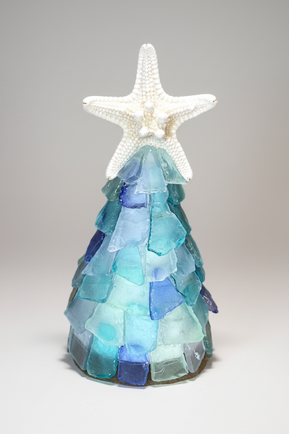 6 Inch Seaglass Christmas Tree Real Starfish with lights 
