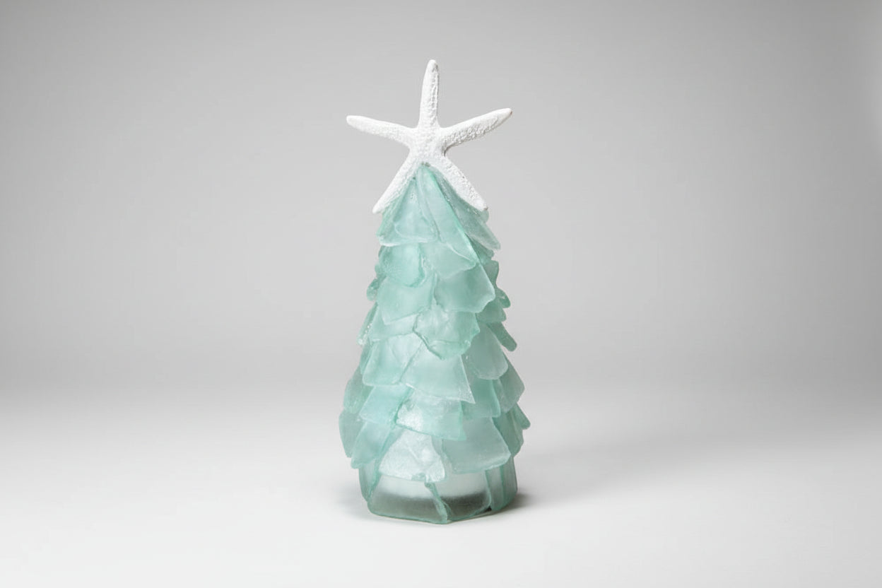  Mini Seaglass Christmas Tree No Lights Resin Starfish, 6 in