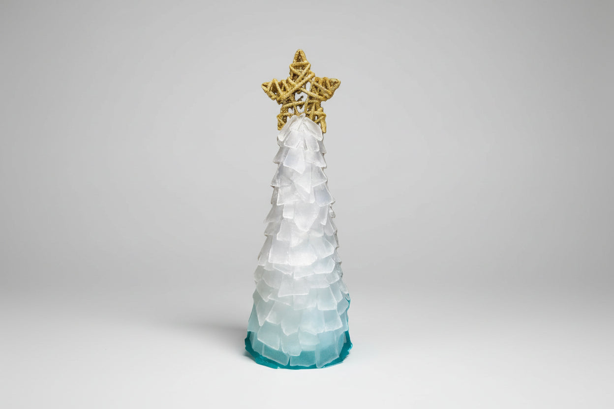 6 in Seaglass Christmas Tree Wicker Star with lights   