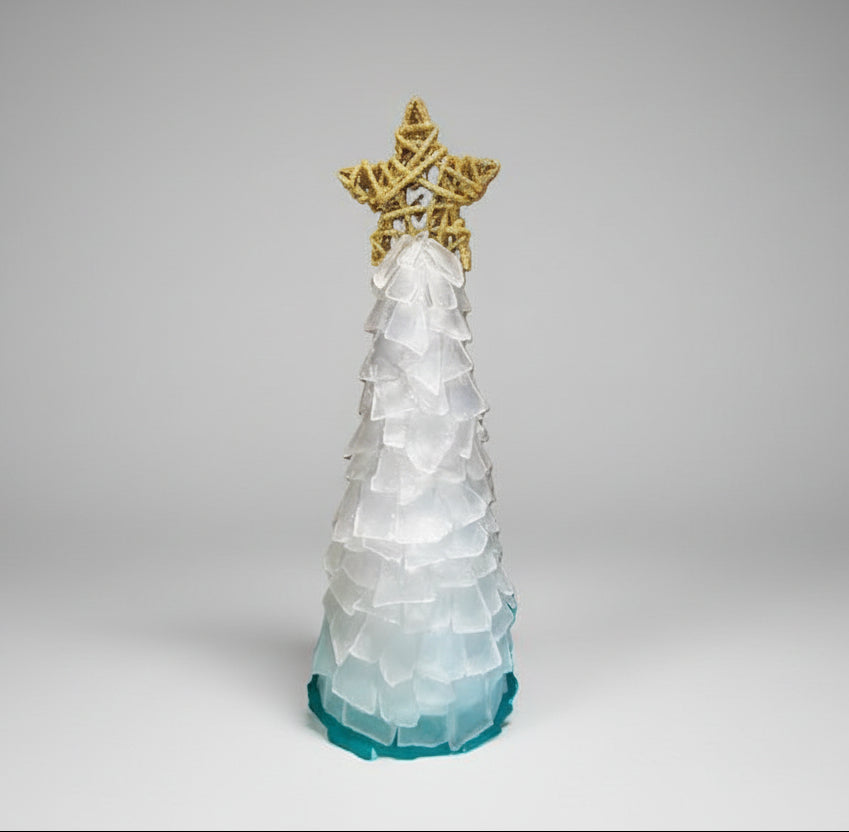 10 in Seaglass Christmas Tree Wicker Star with lights  