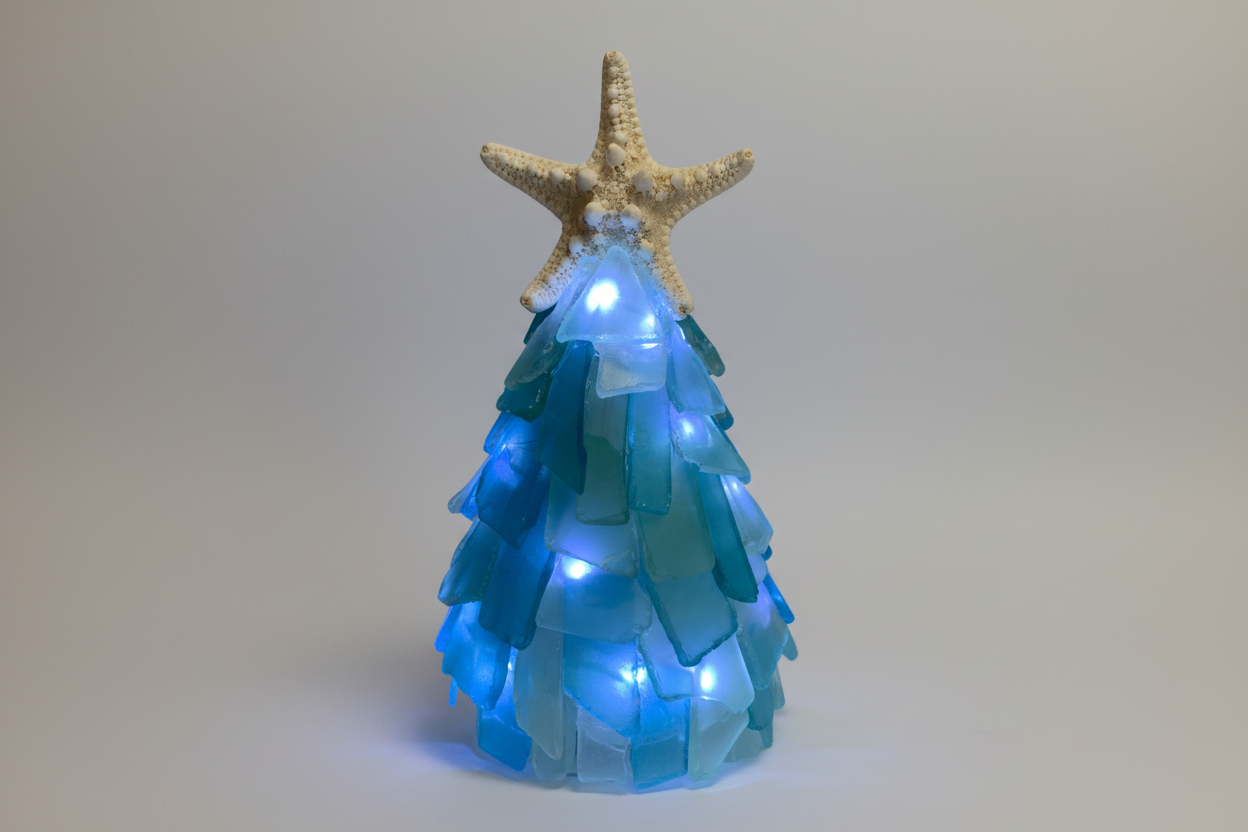 6 Inch Seaglass Christmas Tree Real Starfish with lights 