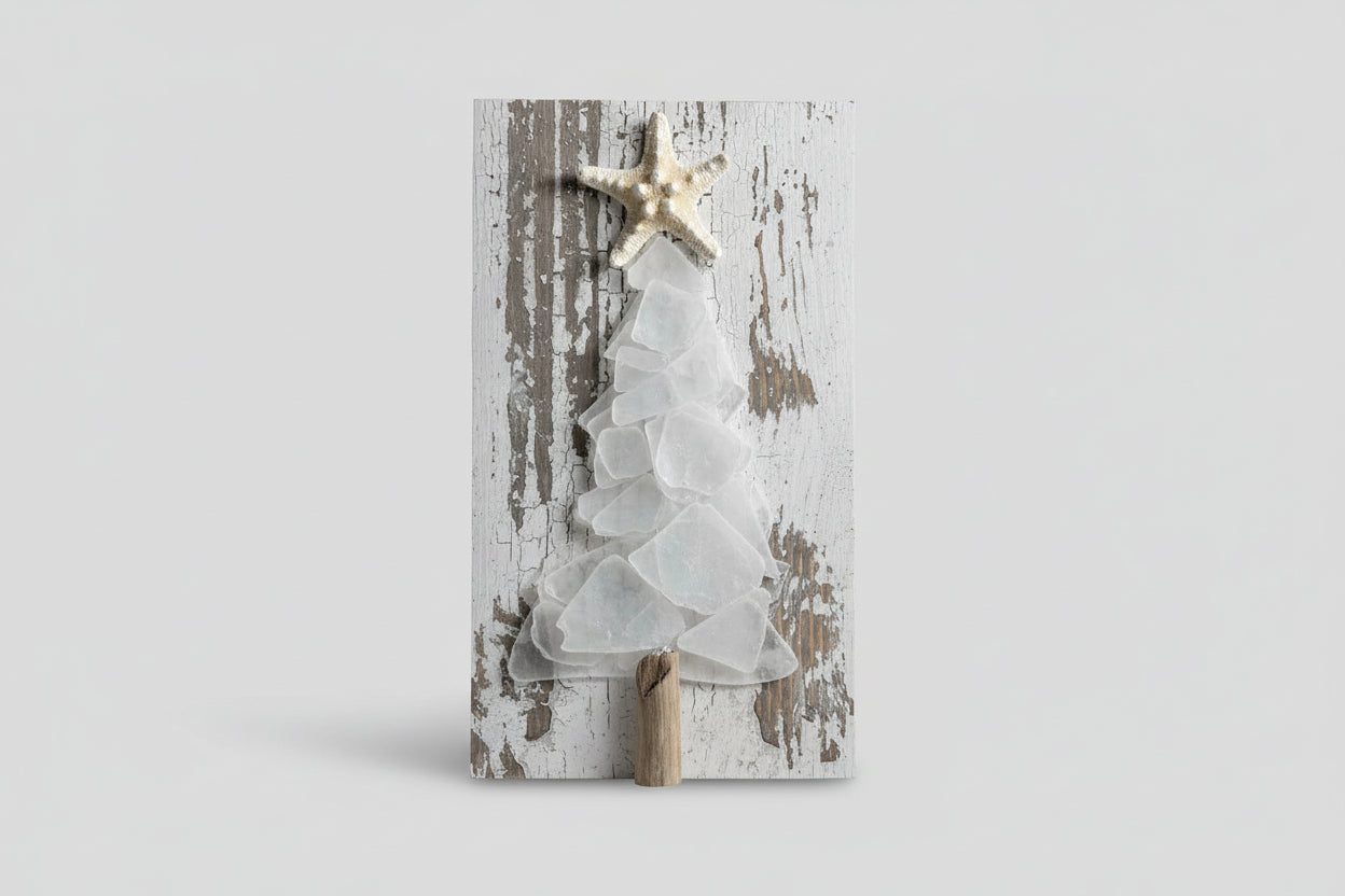 Shabby Plank Seaglass Christmas Tree w/o lights  - 10 in