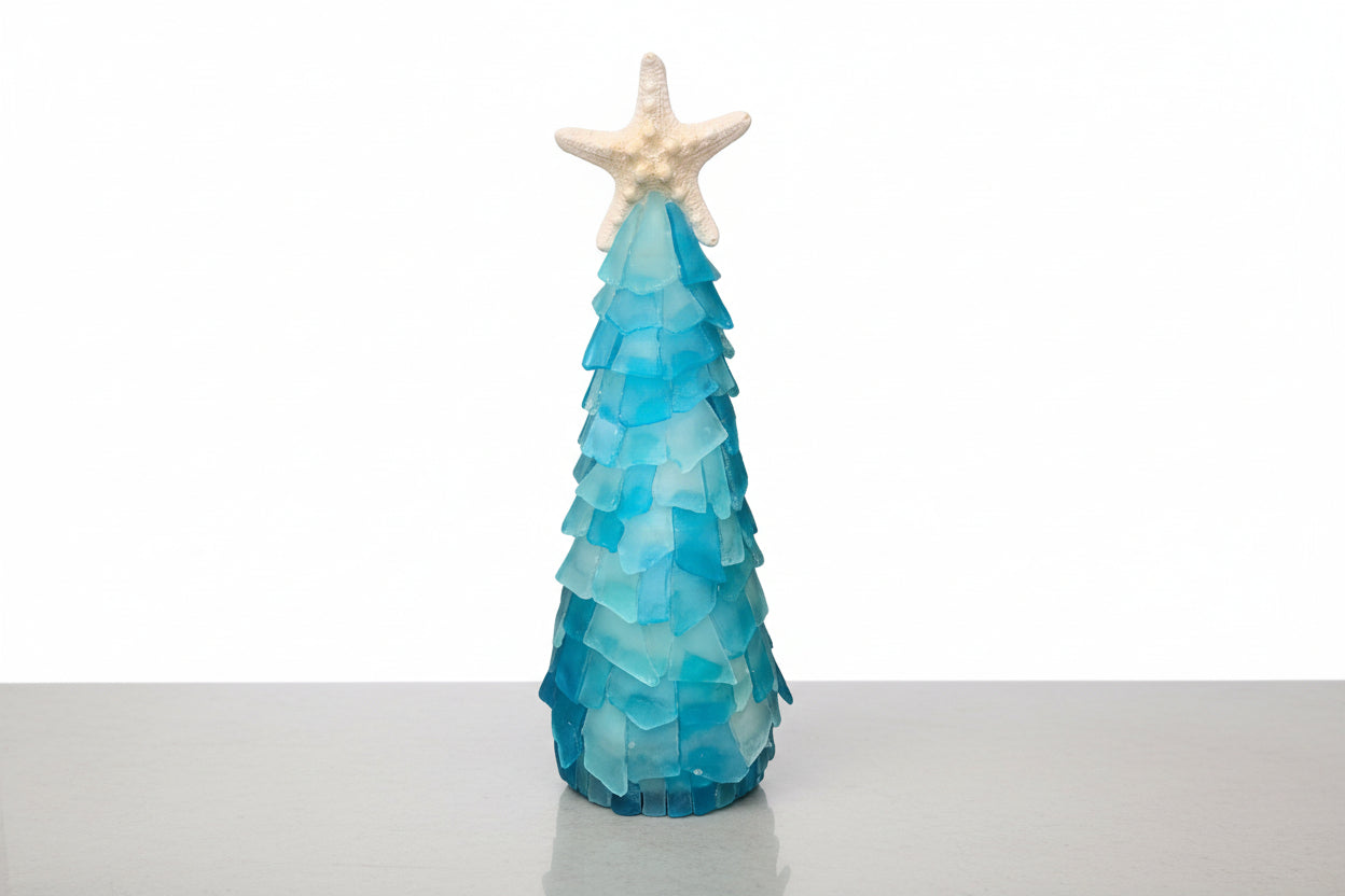 12 Inch Seaglass Christmas Tree Real Starfish with lights 