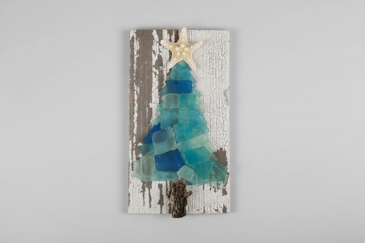 Shabby Plank Seaglass Christmas Tree w/o lights  - 10 in