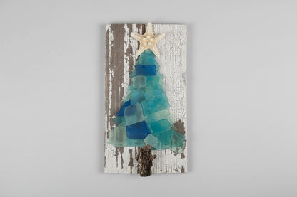 Shabby Plank Seaglass Christmas Tree w/o lights  - 10 in